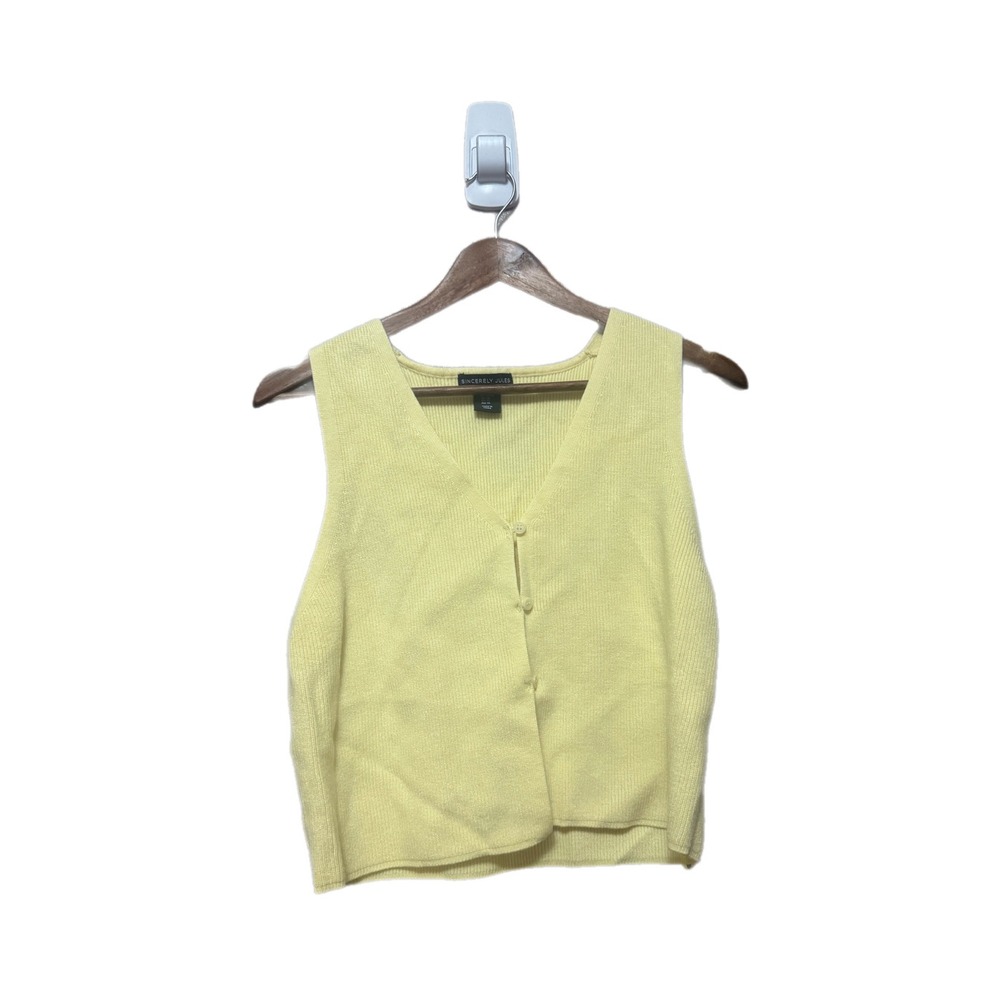 Sincerely Jules Sweater Vest Womens XL Yellow Excellent Ribbed V-Neck Knit